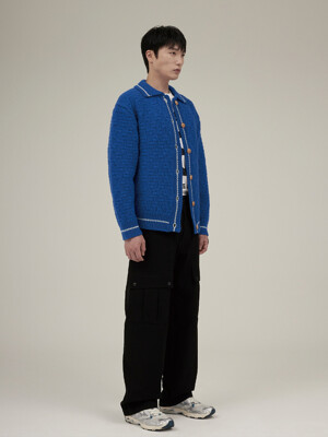 Knit Block Collar Cardigan Cobalt Blue