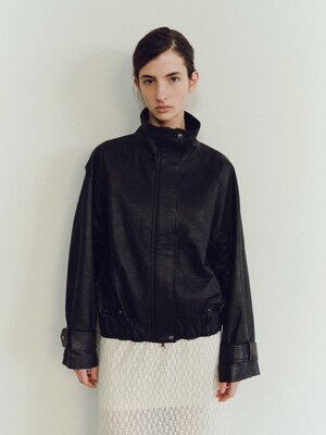 TVS HIGH NECK LAMB SKIN LEATHER JUMPER_BLACK