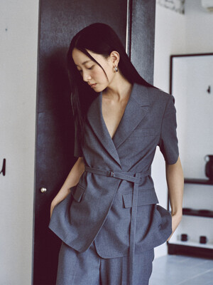 Summer Wool Belted Half Sleeve Jacket_2color