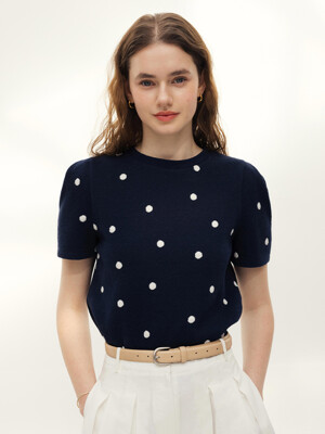 포트 턱 슬리브 티셔츠 (Navy dot)