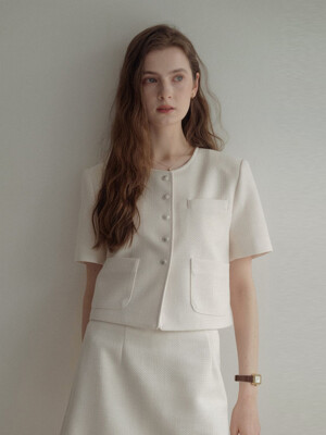 esy round tweed crop jacket (ivory)