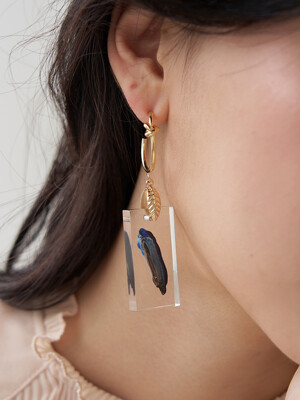 Signature abstract painting earrings #black,navy and silver