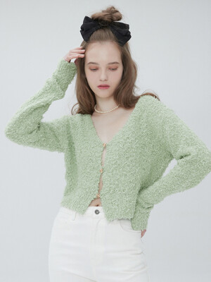 Boucle knit cardigan 002 Yellowgreen