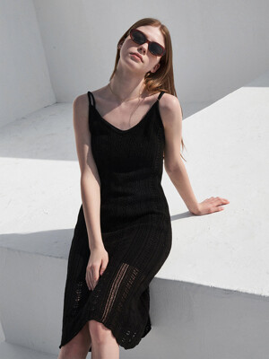 Netting bustier knit dress - black