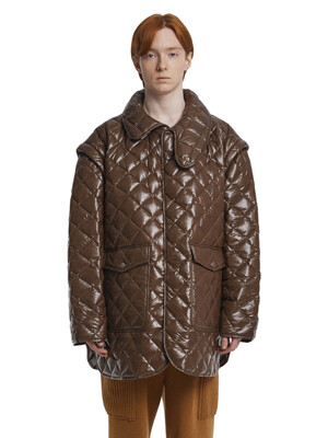 Detachable Sleeves Quilted Jacket_Brown