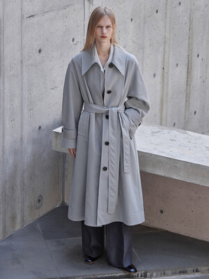 A LINED LONG TRENCH_GREY