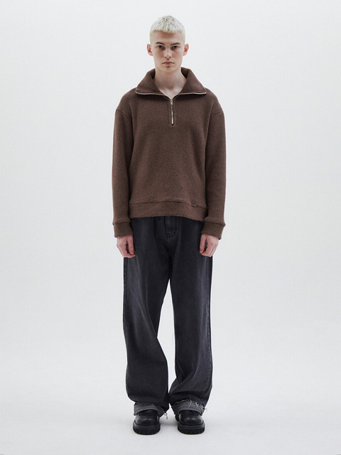 니트,니트 - 윈더 (WINDER) - MIXED YARN ZIP-UP SWEATER TOP - MELANGE BROWN