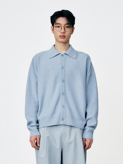 니트 - 라그랑지 (LAGRANGE) - LAMBSWOOL COLLAR KNIT GARDIGAN SKY BLUE