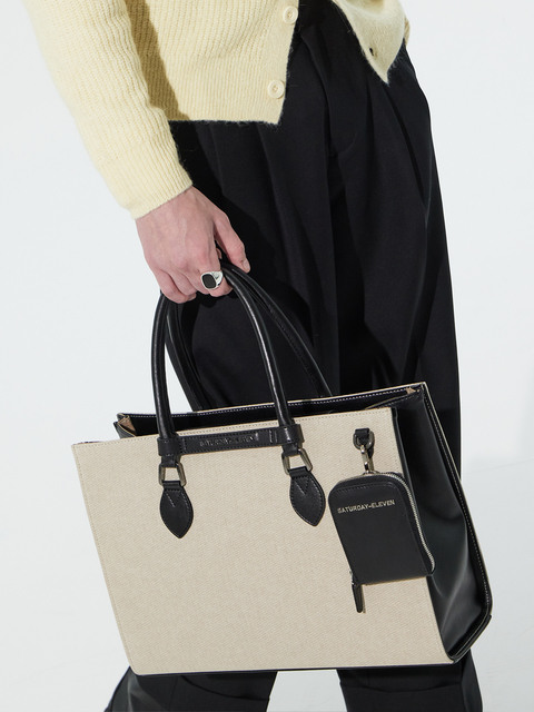 토트백,토트백 - 세러데이일레븐 (SATURDAY-ELEVEN) - NO.46 HERRINGBONE BRIDGE TOTE M _ D/BEIGE WHITE