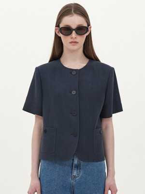 no collar half sleeve jacket_navy