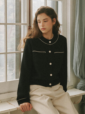 LINE DETAIL TWEED KNIT CARDIGAN BLACK