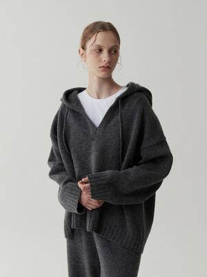 loose hoody wool pullover-charcoal