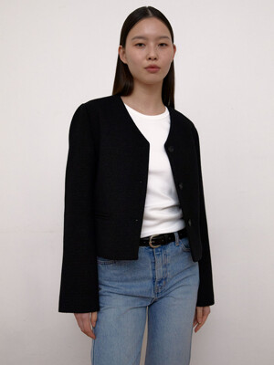 V-neck Tweed Jacket (Black)