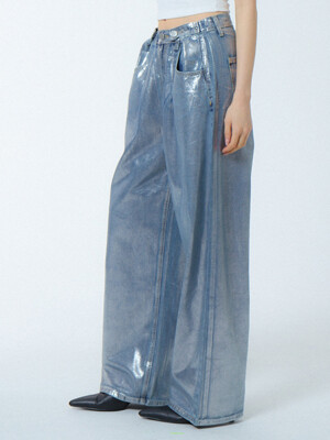 턱 와이드 포일 데님_TUCK WIDE FOIL DENIM BLUE