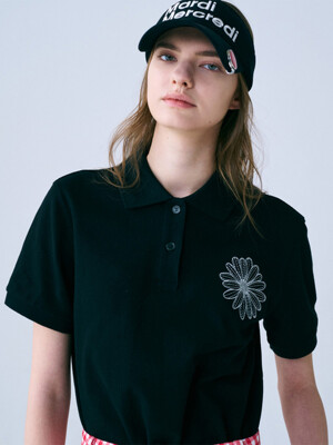 PIQUET TSHIRT FLOWER NEEDLEWORK_BLACK IVORY