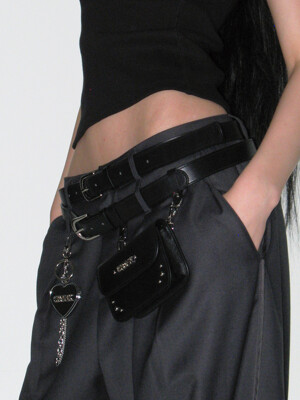 STUD LEATHER BELT BAG_BLACK