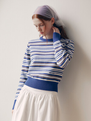 STRIPE ROUND NECK KNIT ROYAL BLUE