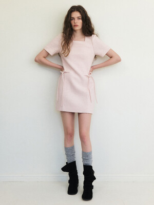 Strap Tweed Mini Dress, Light Pink