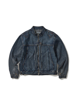 Mounted denim short jacket / Vintage blue