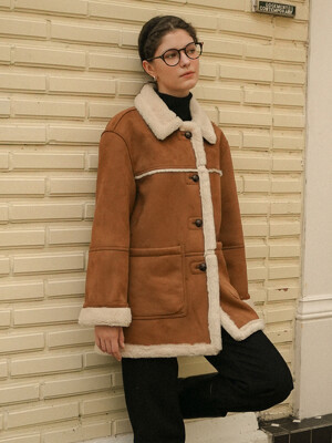 Wool shearing collar suede mustang coat_Brown