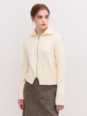 COLLAR ZIP-UP KNIT CARDIGAN IVORY
