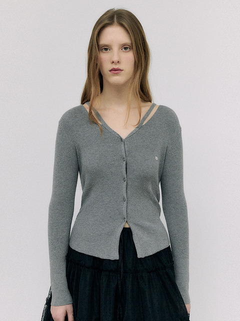 로라로라]2WAY WOOL KNIT HOODED ZIP-UP GRAY