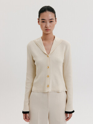 Sailor Collar colored Knit Cardigan - Cream