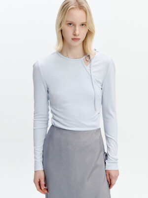 Asymmetric Strap T-blouse LIGHT BLUE