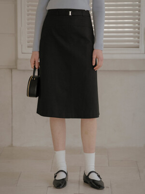 Double stitch high waist A-line skirt_Black