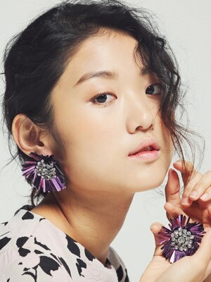 Mirabo vintage sequin flower earrings- Purple