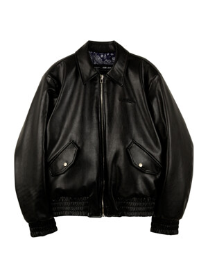 [UNISEX]CUL Reversible Leather and Paisley Bomber Jacket (Black)
