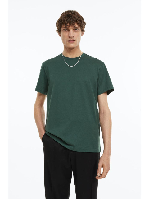 티셔츠 - 에이치엔엠 (H&M) - 레귤러핏 피마 코튼 티셔츠 다크 그린 1101075011