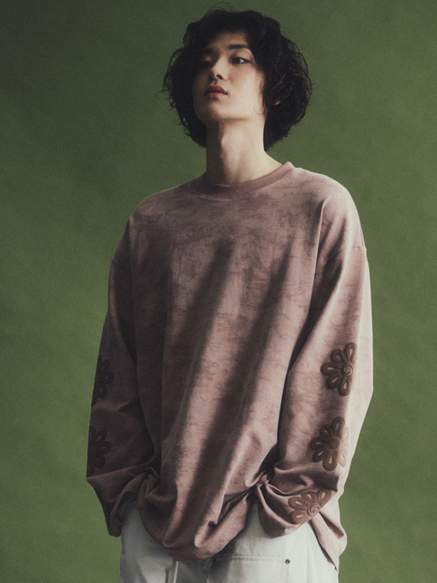 티셔츠 - 코드 (Cord.) - CROSSES PIGMENT WASHED LONG SLEEVE_TAN PINK