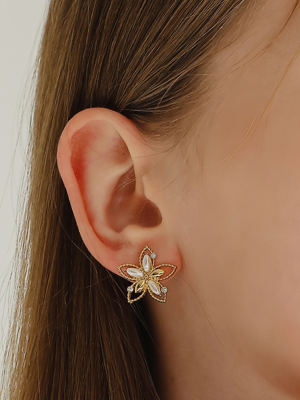 Gold Dot Flower Cubic Pearl Earrings M03841