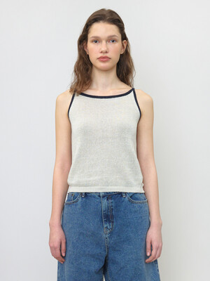 Paper Line Sleeveless Knit Top (Grey Ivory)