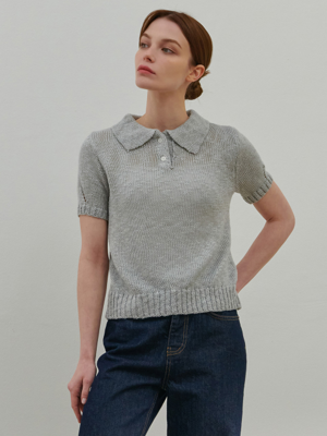 BOUCLE COLLAR KNIT GRAY