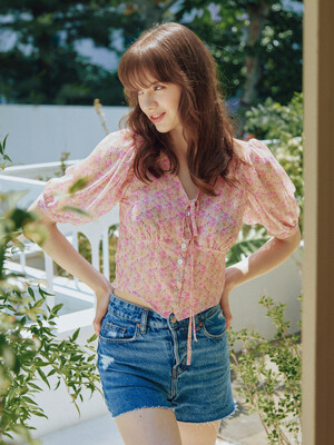 V-NECK PUFF SLEEVES BLOUSE_PINK