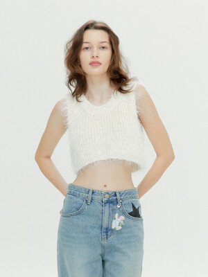 BRUSH CROP KNIT VEST (IVORY)