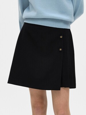 pleats mini wrap skirt - black