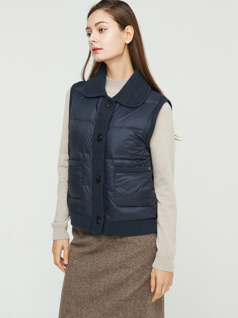 아우터,니트,니트,아우터 - 머레이 알란 (murray allan) - [WOMEN]Wide Collar Goose Vest_Cement