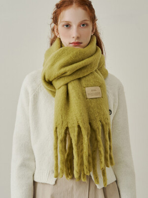 Simple patch wool long muffler - olive