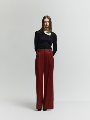 MID-RISE ONE TUCK WIDE PANTS_BRICK