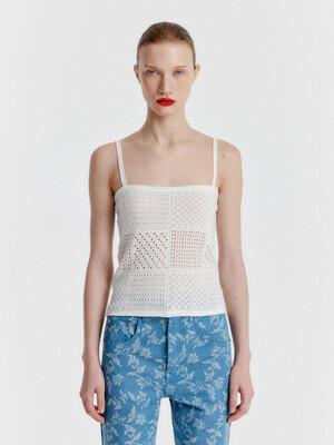 YIZ Panelled Lace Knit Top - White
