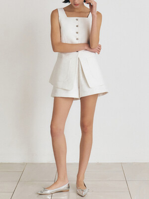 BENNY Solid Tweed A-line Shorts_White