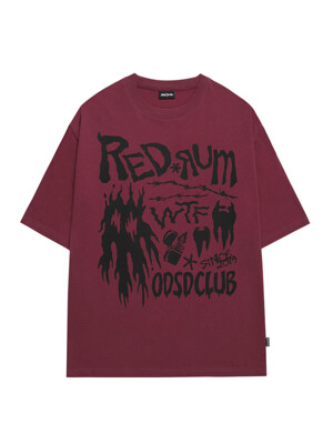 레드럼 그래픽 오버핏 티셔츠 - PLUM RED