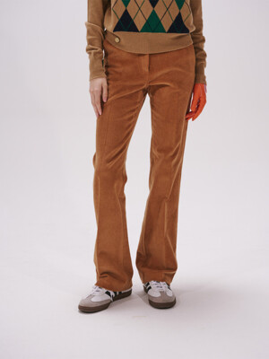 CORDUROY SLIM FIT BOOT CUT PANTS_CAMEL GREEN