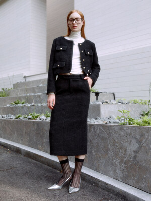 GOYET Wool Tweed Long Skirt_Sapphire Black