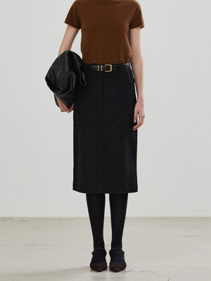 FATIGUE MIDI WOOL SKIRT - BLACK