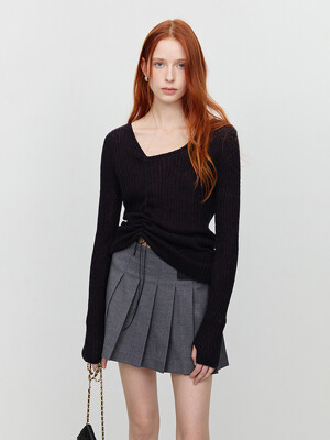 2-WAY SHIRRING KNIT TOP NAVY_UDSW5A204N2