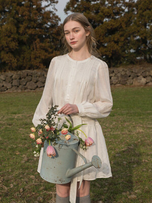 NAOMI pintuck shirring dress_white